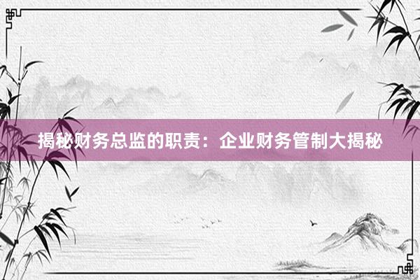 揭秘财务总监的职责：企业财务管制大揭秘